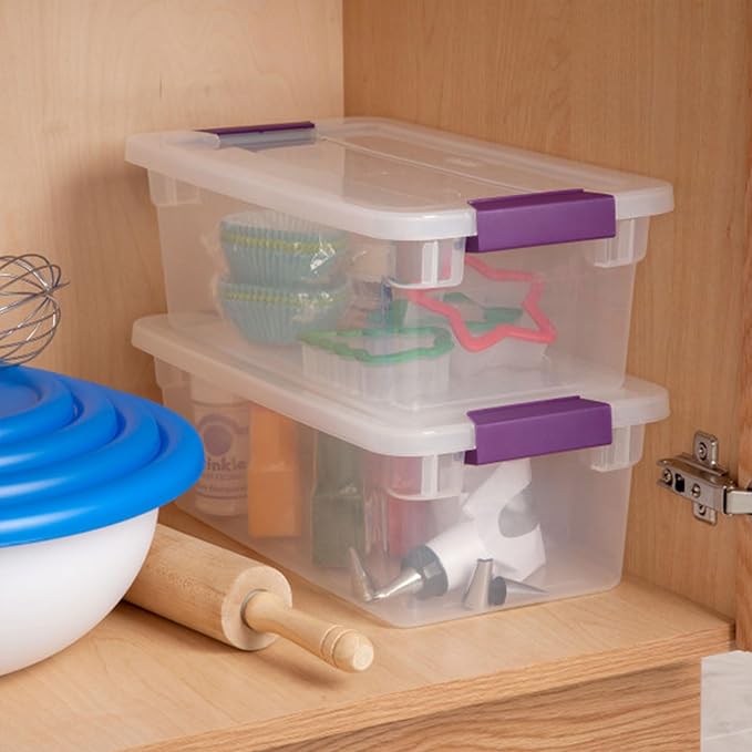 Sterilite 6 Qt ClearView Latch Box, Stackable Storage Bin with Latching Lid, Organize Clothes, Shoes in a Closet, Clear Base and Lid, 12-Pack