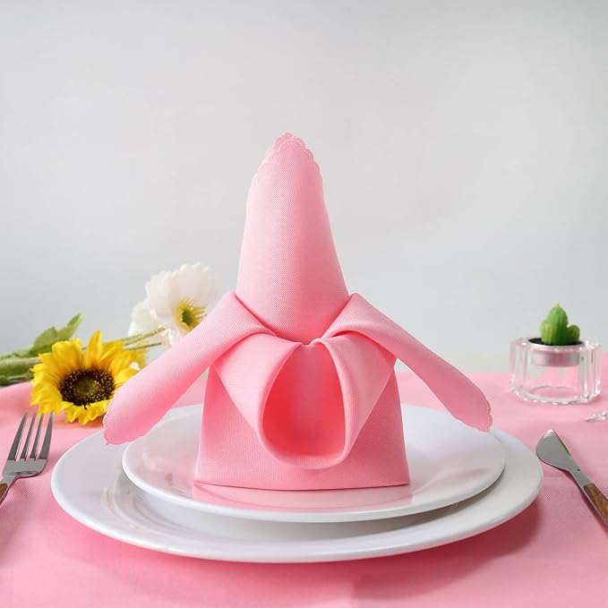 Polyester Napkins Set of 12, Pink Washable Reusable Napkins, Perfect for Valentine's Day Wedding, Thanksgiving or Any Holiday