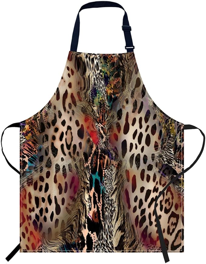 oFloral Leopard Print Apron Unisex Adjustable Bib Apron, Cooking Kitchen Chef Apron, Women Men Apron for Home Kitchen, Restaurant, Coffee house