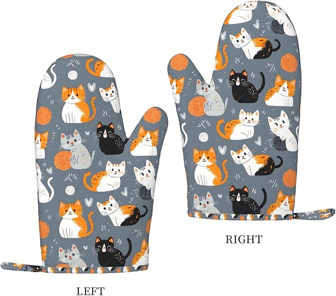 Grey Cat Silicone Oven Mitts Set of 2, Heat Resistant up to 500°F, Kitchen Oven Gloves with Non-Slip Grip and Soft Cotton Lining for Baking, Cooking and BBQ