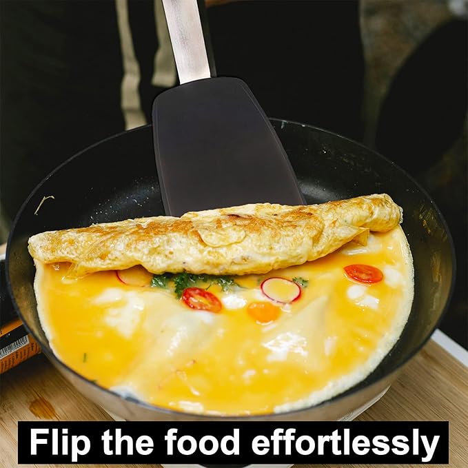 Flexible Silicone Spatula, Turner, Rubber Cookie Spatula for Flipping Eggs, Burgers, Crepes and Fish, Non-Stick & 600F Heat-Resistant, Essential Kitchen Cooking Utensils, Small