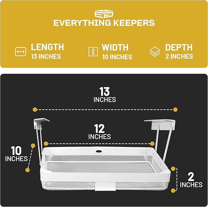 Everything Keeper - Organizer for Home, Kitchen, Bathroom, RV, Small Spaces - Storage Organizers - Compact Metal Basket - Under Cabinet Holder - Easy Install - Holds Strong - 13 x 10 x 2.5 in