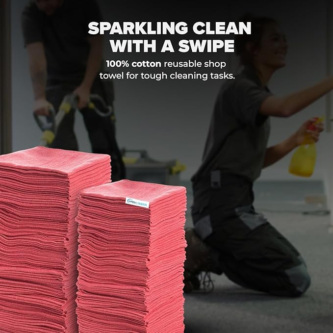 SIMPLI-MAGIC Premium Shop Towels 14”x12”, Commercial Grade Red, 150 Pack