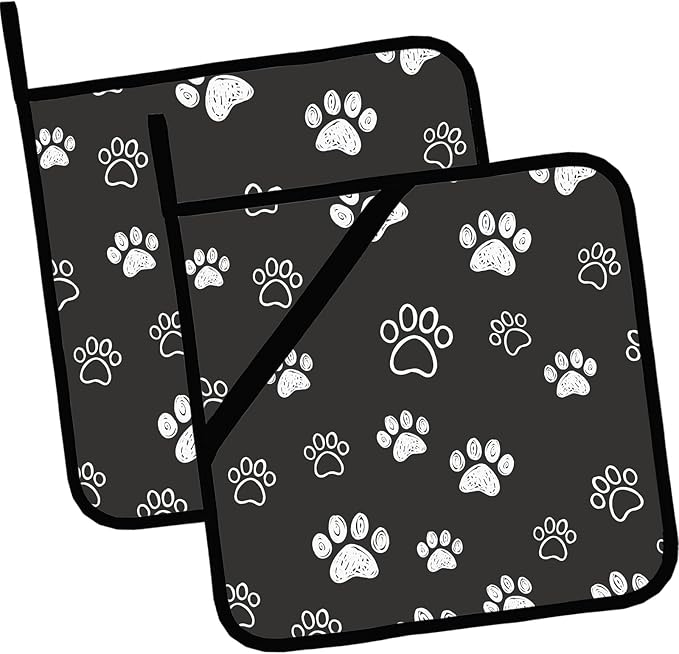 Cute Cat Dog Paw Pot Holders Set of 2,Kitchen Heat Resistant Potholder for Microwave Cooking Baking Oven and BBQ