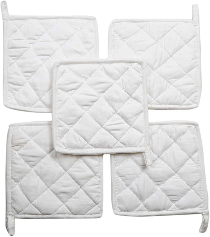 Pot Holders 100% Cotton (Pack of 10) Pot Holder 7" x 7" Square, Solid White Color Everyday Quality Kitchen Cooking, Heat Resistance!!