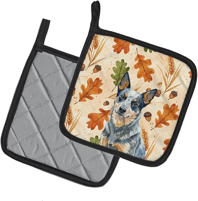 Caroline's Treasures Blue Heeler Australian Cattle Dog Heirloom Fall Pair of Pot Holders Pair 7.5x7.5 Quilted Insulated Hot Pads Decorative Kitchen Gift Made in USA