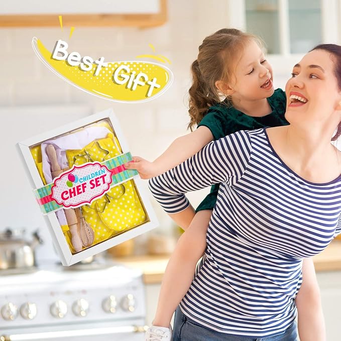 Gifts for 2-8 Year Old Girls Boys,Chef Costume Set Kids Apron for Girls Toddler Birthday Xmas Gifts for Kids Stocking Stuffer