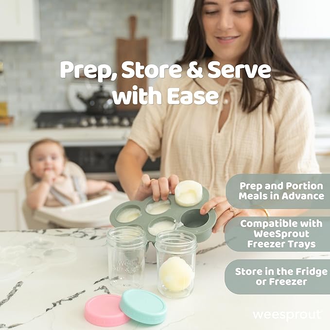 WeeSprout Glass Baby Food Storage Jars - 12 Set, 4 oz/8 oz Baby Food Jars, Plastic Lids, Freezer Storage, Reusable Small Glass Baby Food Containers, Microwave & Dishwasher Safe, for Infant & Baby Food