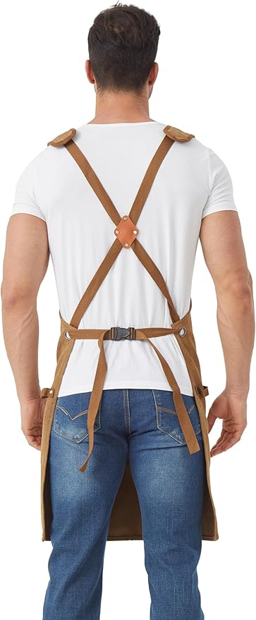 Nanxson Woodworking Apron for Men,Canvas Work Tool Apron Cross Back with Multi-Pockets Waterproof for Carpenter Woodworker