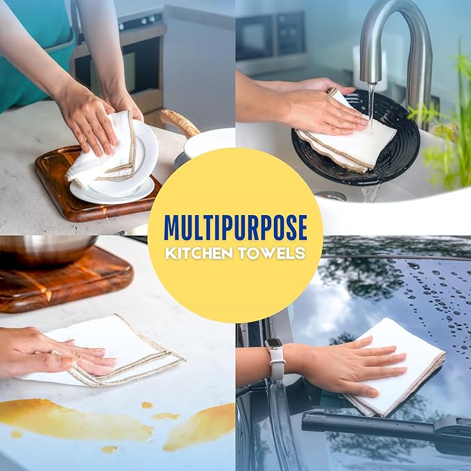Mother-Earth 12 Pack Cotton Dish Cloths, Ultra Absorbent Quick-Drying Cleaning Cloths, Reusable and Eco-Friendly Dish Rags for Kitchen Use