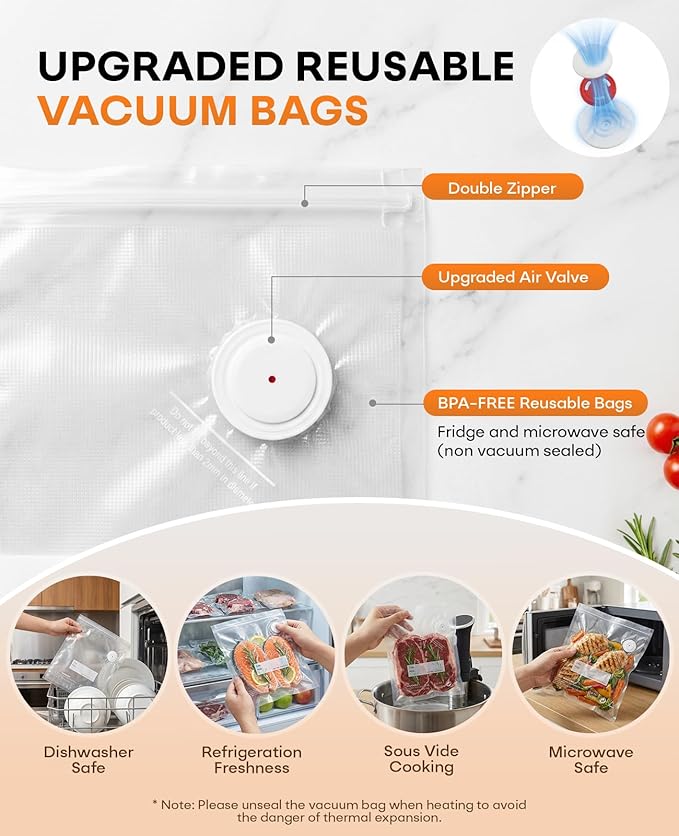 1800mAh Compact Vacuum Sealer for Food, 80kPa Powerful Handheld Vacuum Sealer Machine with 30 Reusable Bags, LCD-Display, Visible Water Tank, Portable Cordless Food Sealer for Meal Prep
