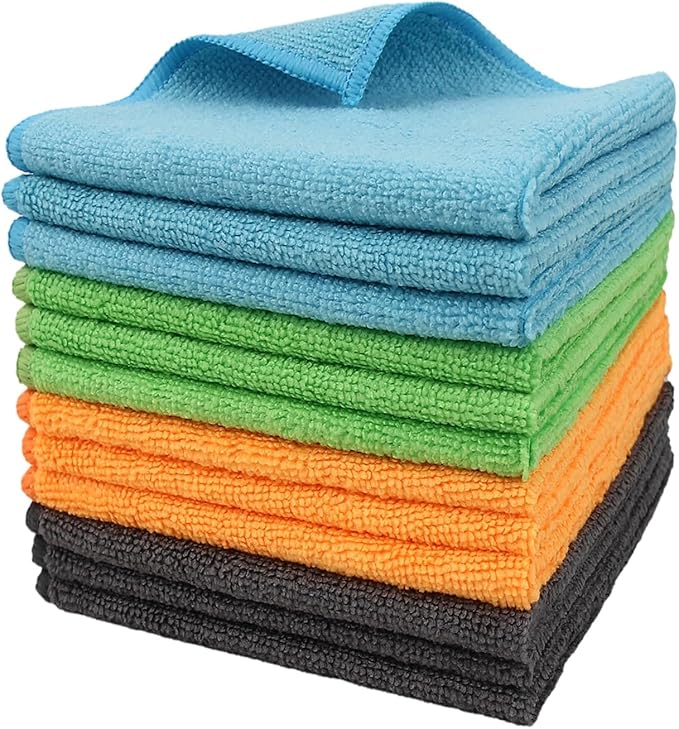 Tricol Clean 12 Pack Microfiber Cleaning Cloth 11.8x11.8inch - Streak-Free, Reusable Wipes for Glass, Kitchen, Car, Dusting - Absorbent & Lint-Free (Mixed 4 Colors 03, 11.8 x 11.8 in)