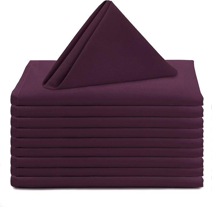 Your Chair Covers Cloth Polyester Napkins, 20 x 20 Inch, Washable Dinner Fabric Linen Napkins with Hemmed Edges for Restaurant, Wedding and Holiday Pack of 10 (Eggplant)
