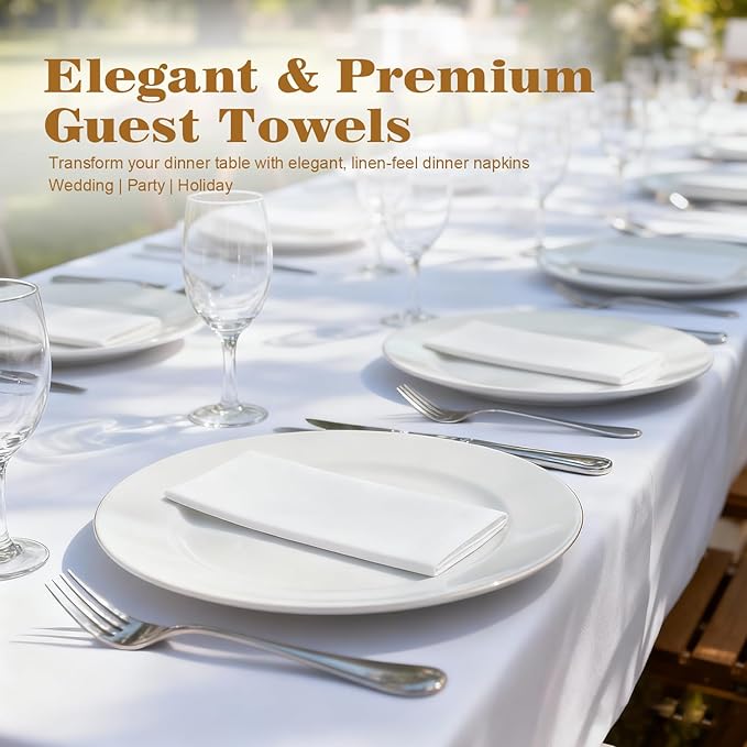 GINKGO 200 Pack Disposable Linen-Feel Guest Hand Towels, Thick & Absorbent Paper Hand Napkins, Cloth-Like Bathroom Towels for Everyday, Wedding, Party & Kitchen – White