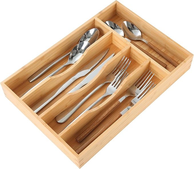 Upassion Bamboo Kitchen Drawer Organizer, 8.25 Inch Silverware Utensil Holder for Samll Drawer, Silverware Organizer for Cutlery Knives, Natural