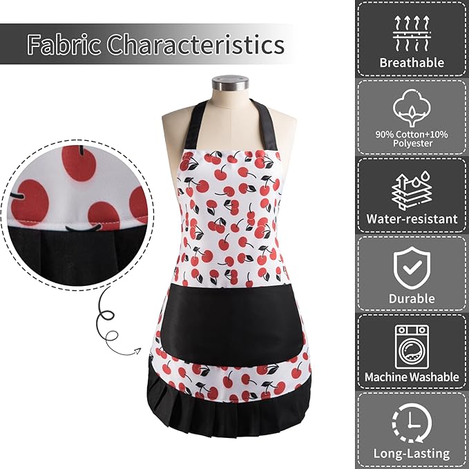 Vintage Floral Apron for Women with Functional Pockets Adjustable Neck Strap for Cooking Baking Mother's Gift