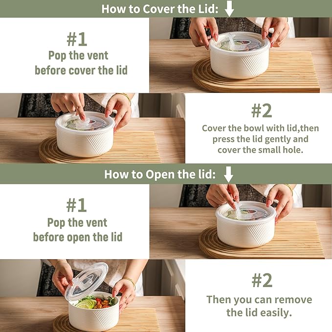 Large Ceramic Bowls with Lids: 32 oz Microwave Safe Food Storage Containers for Soup Salad Meal Prep Lunch Picnic Camping - 6 Inch, Set of 4 (White)
