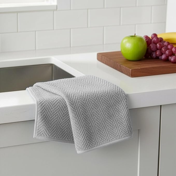 DecorRack 4 Pack 100% Cotton Kitchen Towels, 15" x 25" Absorbent Dish Towels [Premium Quality 400 GSM] Hand Towels for Kitchen, Light Gray (Pack of 4)