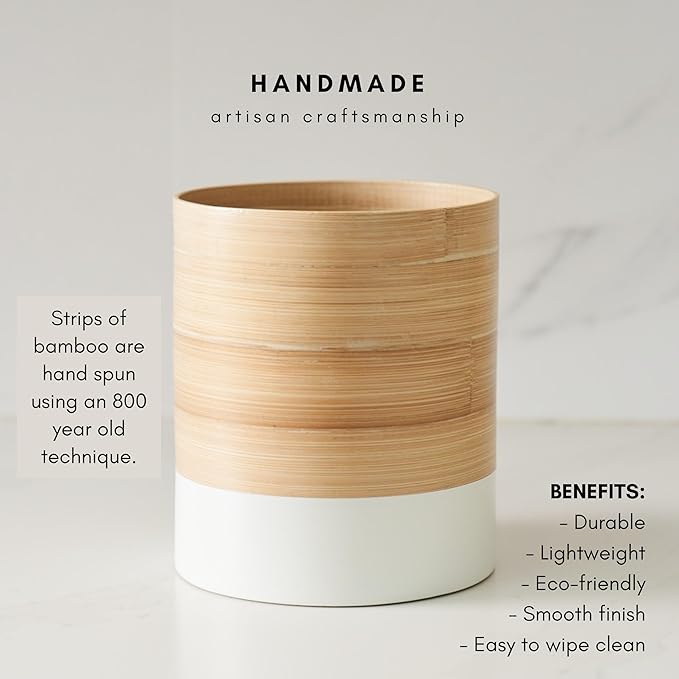 Handcrafted Bamboo Kitchen Utensil Organizer, Modern Countertop Cooking Utensil Holder, Large Crock