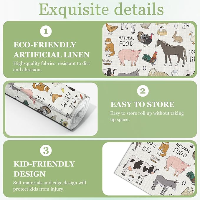 Farmhouse Animal Placemats Set of 6, Washable Heat Resistant Table Mat Linen Place Mats for Party Kitchen Dining Home Decor 12x18 Inch