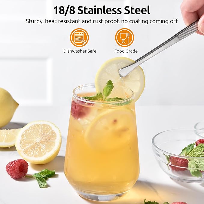 U-Taste 8"+10"+12" Kitchen Cooking Tweezer: 18/8 Stainless Steel Food-Grade Metal Food Tong, Flexible Pinching, Seamless-Welding and Sturdy for Serving Grilling Frying, Plating, Feeding (Round Tip)