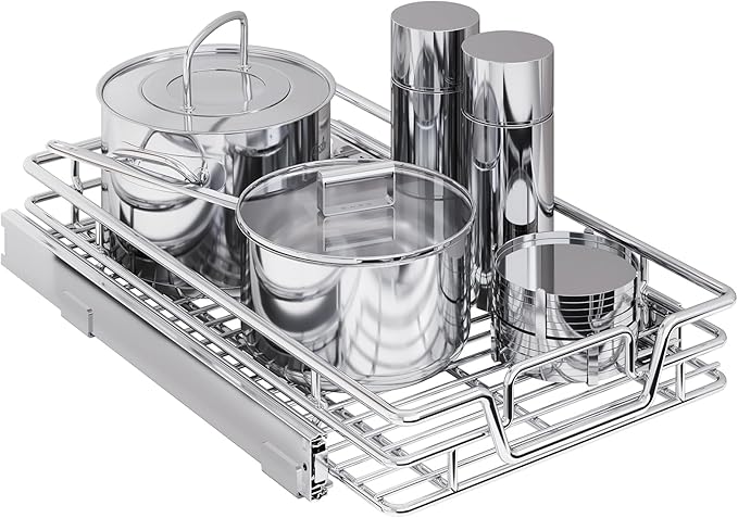 Kitchen Cabinet Pull Out Shelf and Drawer Organizer Slide Out Pantry Storaqe Basket in Multiple Sizes (14" W x 21",1 Tier)