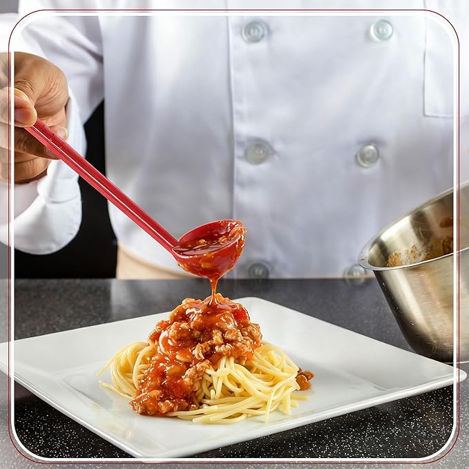 Tioncy 10 Pcs 1 oz Small Ladle 7.1 Inches Mini Ladle for Serving Sauce, Soup, Dressing, Punch Bowl, Gravy, Cocktail, Fruit Juices Reusable Plastic Long Handle Spoon for Party Banquets Catering (Red)