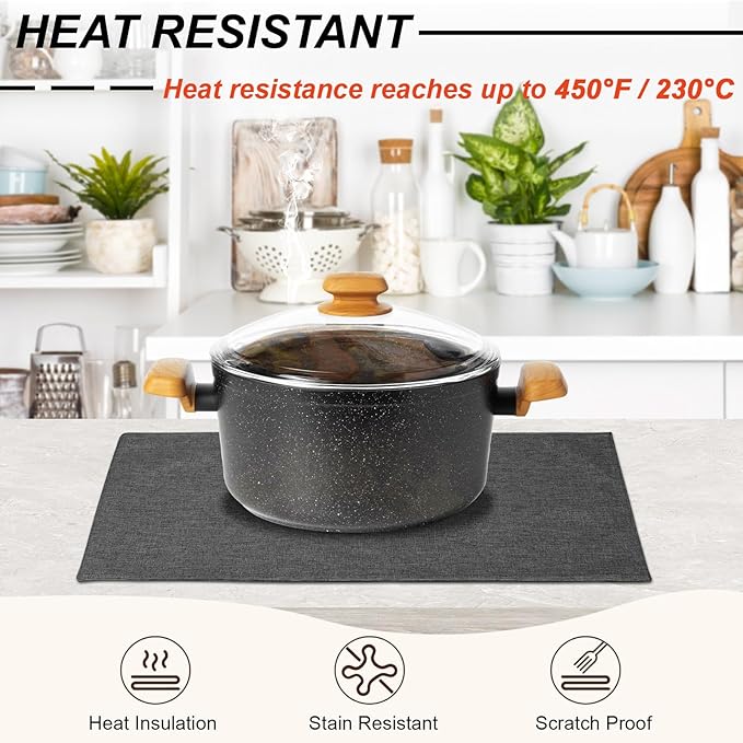 Cloth Placemats Set of 4, Cotton Linen Blend Machine Washable Double Layered Durable Place Mats Heat Resistant Placemats Wrinkle Free Thick Fabric Dining Table Mats (Dark Grey, 4)