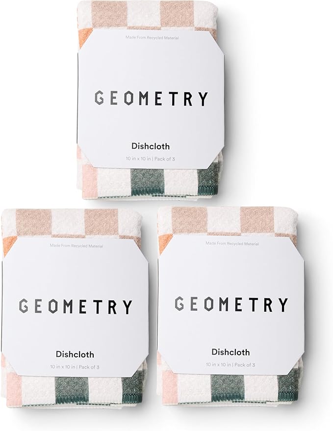 GEOMETRY Kitchen Dish Cloths - Quick Dry Dishcloths for Kitchen - Premium Dish Rags with Geoweave - 3-Pack Set Autumn Checkers