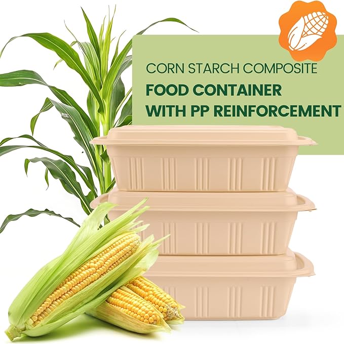 100 Piece (50 Pack) Food Containers with Lids, 22 oz Meal Prep Containers Reusable Cornstarch Plant-based Lunch Box BPA Free Small Plastic Disposable Take Out Boxes for Salad Microwave & Freezer Safe
