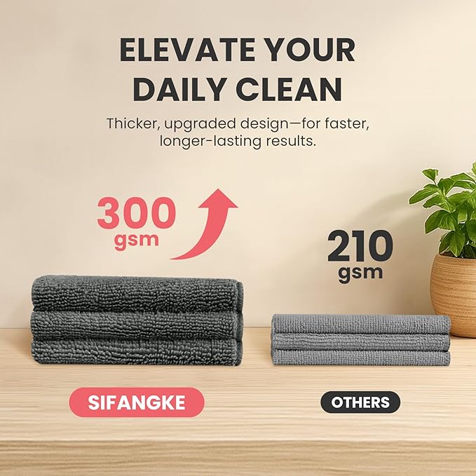 SIFANGKE Microfiber Cleaning Cloth, 12 Pack Grey Cleaning Rags for Housekeeping, Reusable Microfiber Towels for Car, Kitchen, Bathroom and Household Cleaning Supplies, 11.8"X11.8"