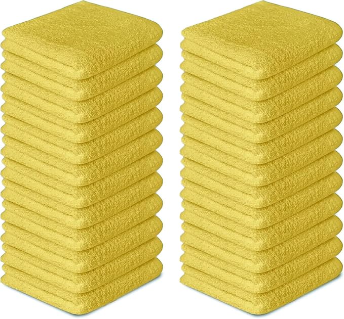 Softolle 100% Cotton Washcloths 24 Pack (12x12 Inches) Soft, Highly Absorbent Washcloth, Face Towels, Wash Cloths for Face, Ring Spun, Bulk Pack (Yellow)
