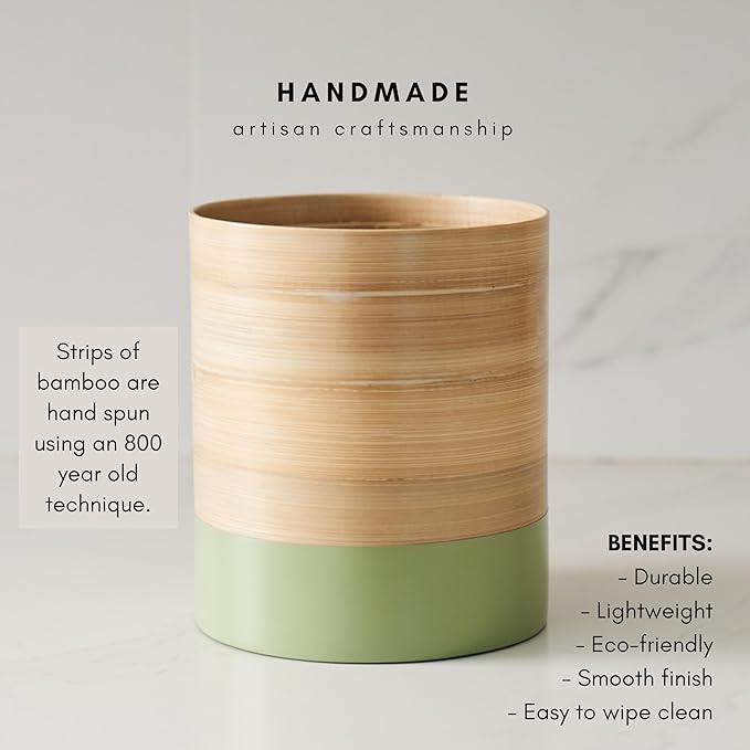 Handcrafted Bamboo Kitchen Utensil Organizer for Countertop, Modern Large Utensil Holder