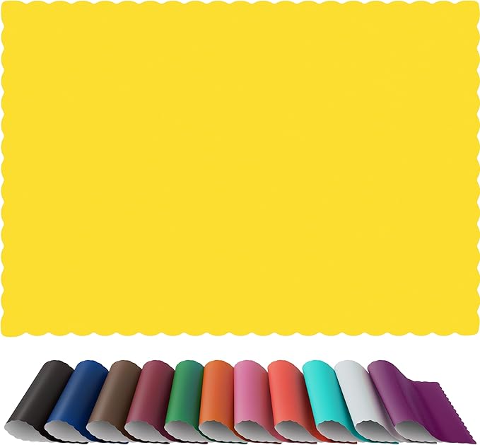 Paper Placemats - Disposable - Scalloped Edge (100, Yellow)