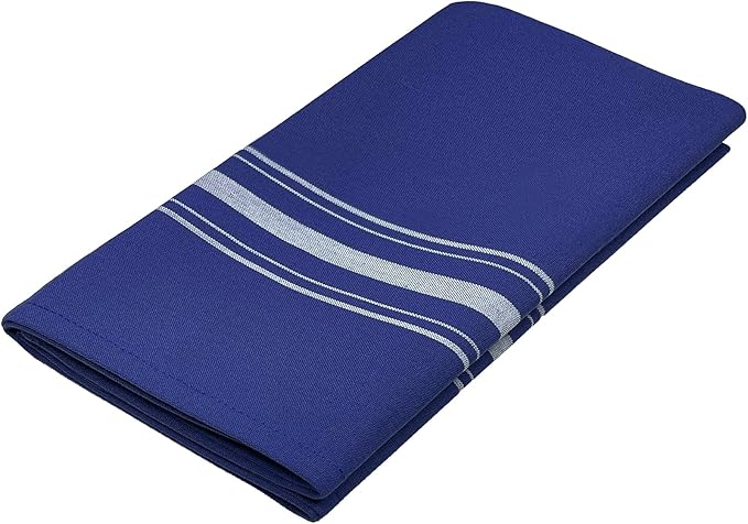 Bistro Restaurant Stripe Cloth Napkins Set of 12, Commercial Quality 18 x 22 Inches, MJS Linen Dinner Napkins Cloth Washable, Solution Dyed, Never Fade, Soil Release, Royal Blue White Stripes