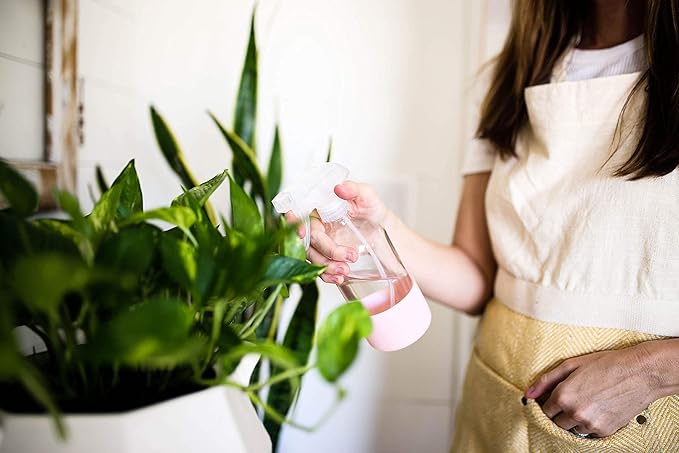 Clear Glass Spray Bottle with Silicone Sleeve for Cleaning Solutions, Essential Oils, Plants, Vinegar - 16 oz, Refillable, Food Safe (Blush Pink)