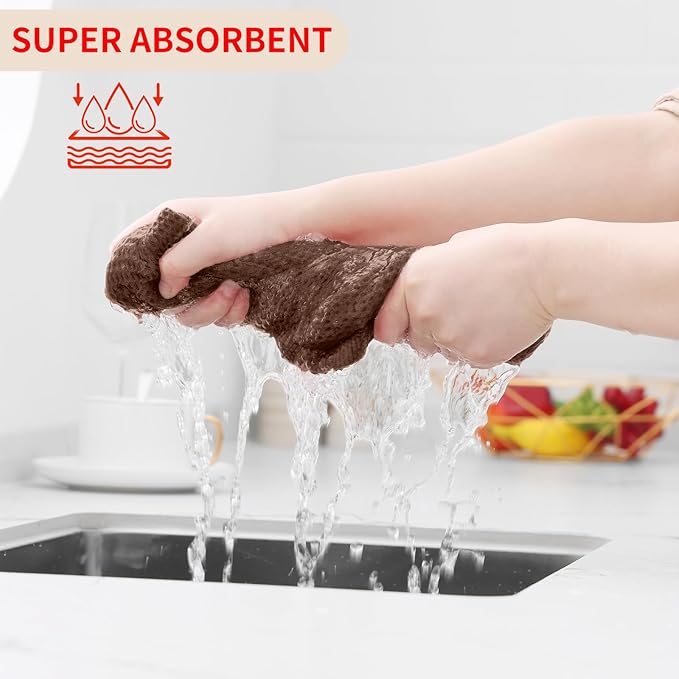 Homaxy 100% Cotton Waffle Weave Kitchen Dish Cloths, 7-Pack Ultra Soft Absorbent Dish Towels, Quick Drying Dish Rags, 12 x 12 Inches, Coffee