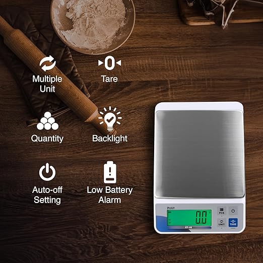 Polit KT-66 Digital Kitchen Scale 18lb/8kg – High-Capacity 0.5g Precision Food & Utility Scale with Stainless Steel Tray for Baking, Cooking, Market Produce and Small Business Weighing