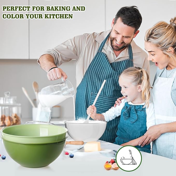 Greentainer 4-Piece Plastic Mixing Bowl Set, 113oz Lightweight Serving Bowls, Large Salad Bowls for Baking,Prepping, Cooking and Serving Food, Dishwasher & Microwave Safe