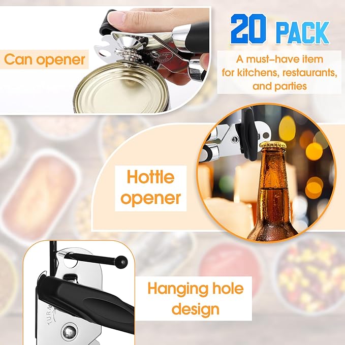 Gisafai 20 Pcs Manual Can Opener with Sharp Blade Smooth Edge Multifunctional Kitchen Gadget Handheld Openers Oversized Handheld Knob Can and Bottle Animals