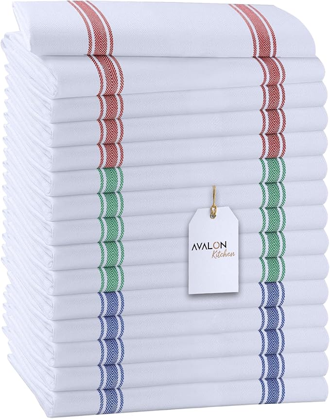 Avalon Kitchen Dish Towels Set (Value Pack of 15) Size 15x25 Inch, 100% Cotton Soft & Absorbent Kitchen Towels, Tea Towels, Reusable Cleaning Cloths for Household Cleaning (Multi)