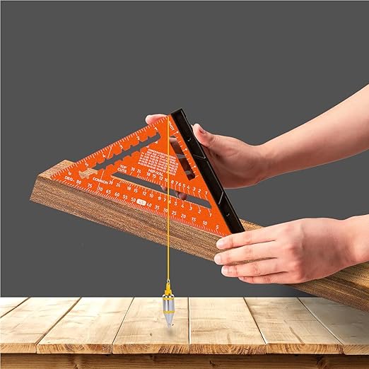 Beslands 7 inch Rafter Square with Level, Aluminum Metal Triangle Ruler Carpenter Square Woodworking Layout Tool Aluminum Triangle Tool Stainless Steel Ruler (Orange)