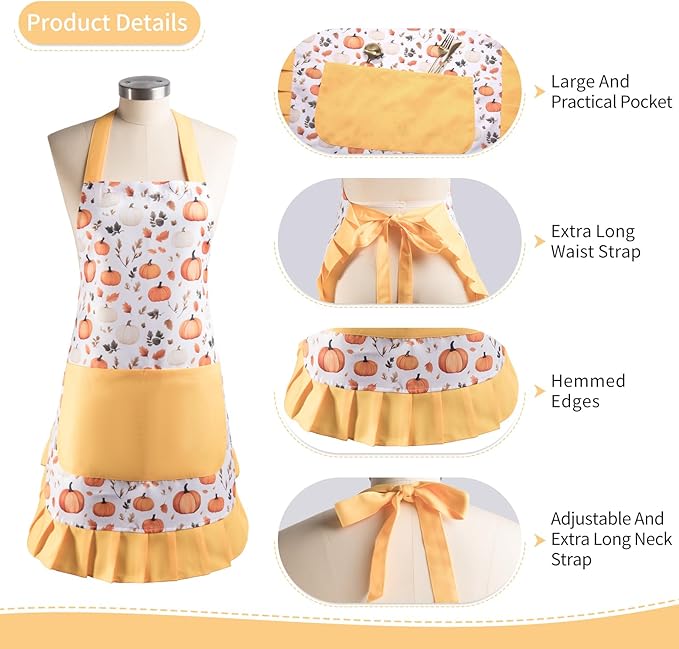 Vintage Floral Apron for Women with Functional Pockets Adjustable Neck Strap for Cooking Baking Mother's Gift