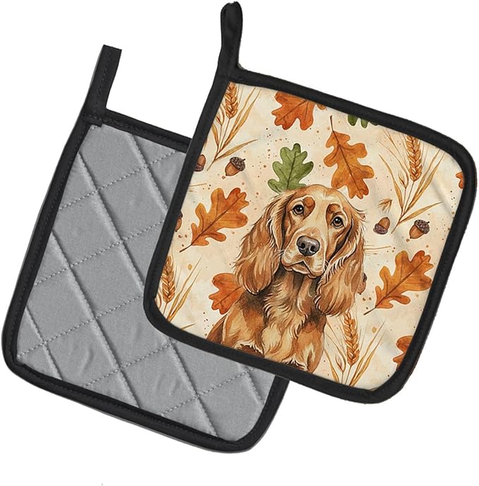 Caroline's Treasures Sussex Spaniel Heirloom Fall Pair of Pot Holders Pair 7.5x7.5 Quilted Insulated Hot Pads Decorative Kitchen Gift Made in USA