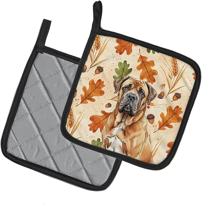 Caroline's Treasures Neapolitan Mastiff Heirloom Fall Pair of Pot Holders Pair 7.5x7.5 Quilted Insulated Hot Pads Decorative Kitchen Gift Made in USA