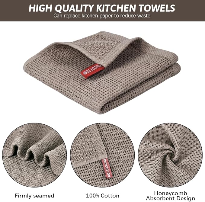 Nialnant Kitchen Dish Towels Set of 6,100% Cotton Waffle Weave Kitchen Drying Towels Dish Cloths for Washing Dishes,Kitchen Towels 12x12 Inches,Brown