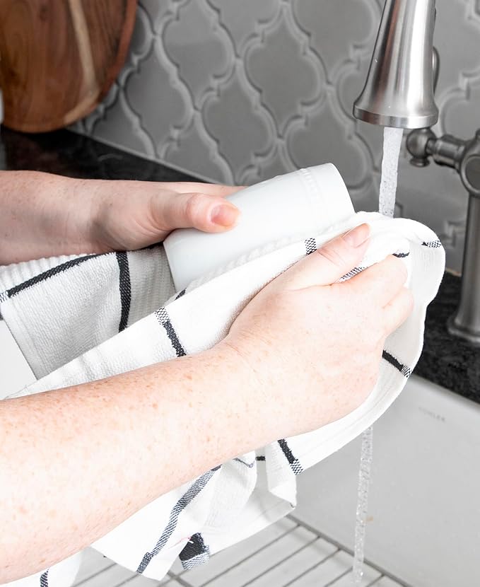 T-Fal Solid & Checked Parquet Kitchen Towels: Highly Absorbent, Super Soft Long Lasting - 100% Cotton, 16"x26" Dish Towels for Cleaning & Drying Dishes, Pans, Glassware, Countertops, 6-Pack, Charcoal