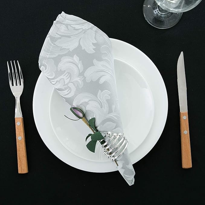 EHouseHome Damask Jacquard Cloth Napkins Waterproof Spillproof Polyester Fabric Napkins,Silver Grey,Set of 4, 17 x 17 Inch