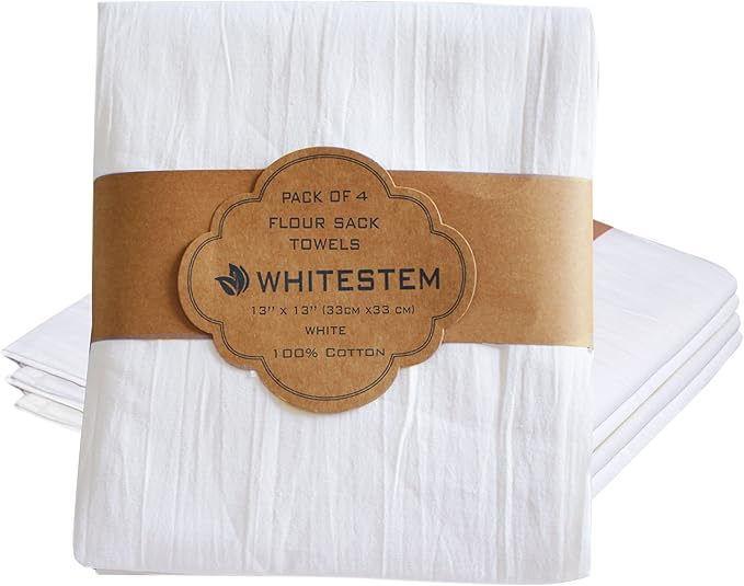 Dish Cloths Cotton | Kitchen Wash Cloth | Shop Towels Absorbent and Lint Free Flour Sack | Dishcloths for Kitchen Washing Dishes | Thick Absorbent Quick Dry Dish Rags | 4 Pack 13"x13" White