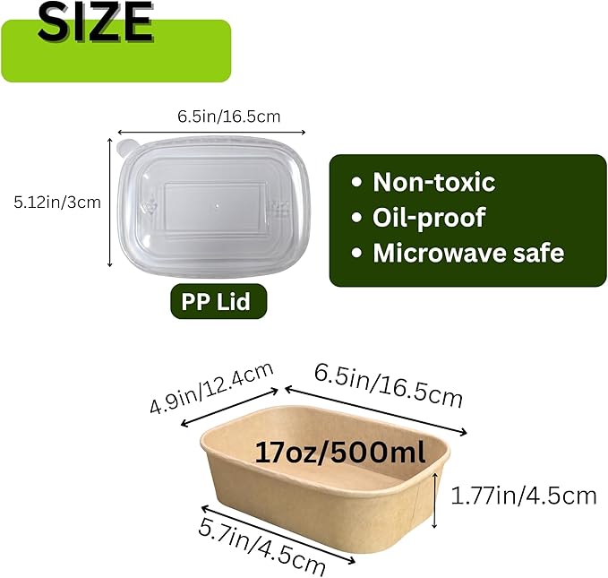 17oz Disposable Meal Prep Food Container Box with Lids, 50 Sets Kraft Paper Bowls Compostable for Soup Noodles Acai Microwave Safe, Leak-Proof Salad Bowl for Lunch Party Home School Take Out